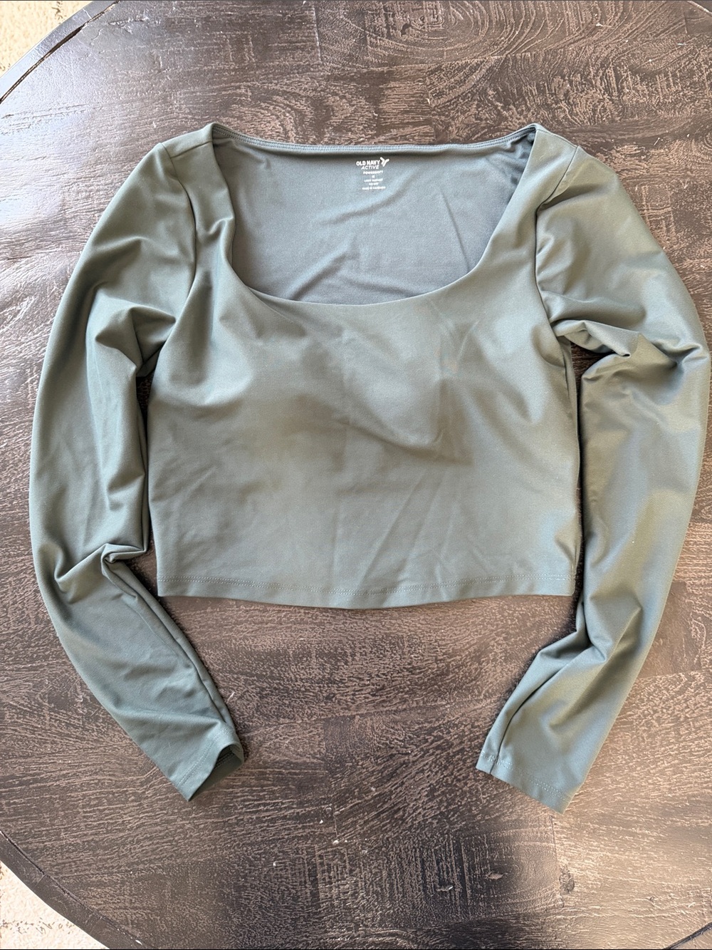 Old Navy Olive Scoop Neck Long Sleeve Crop Top
